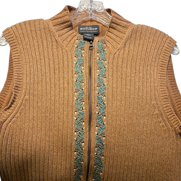 Vintage Woolrich Forest Sweater Vest L Camel Green Leaves Indi Granola Girl boho - Picture 5 of 9